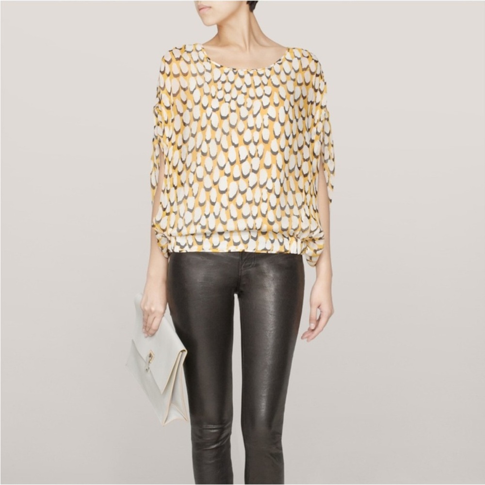 Diane Von Furstenberg The Robyn Top Yellow/Grey/Ivory Silk Pullover Blouse Small - Picture 3 of 16